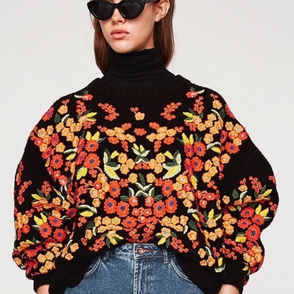 Zara Floral Embroidered Sweater - Picture 6 of 9